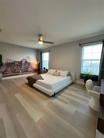a bedroom with a bed and a dresser