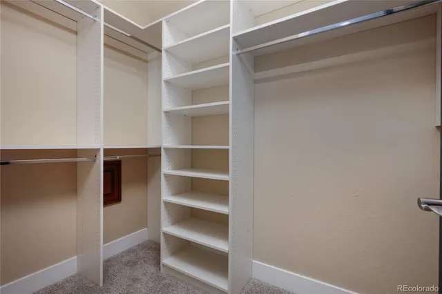 a view of walk in closet with empty racks