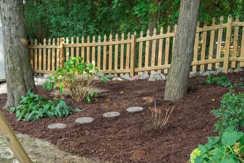 a view of a backyard with swimming pool
