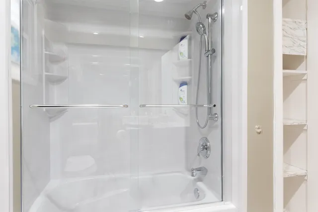 a bathroom with a bathtub