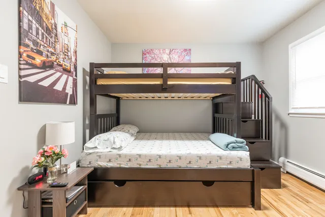 a room with a bed and a table