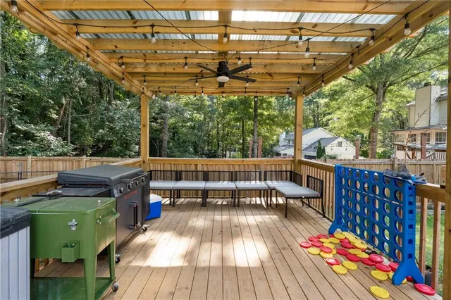 a view of a balcony with furniture