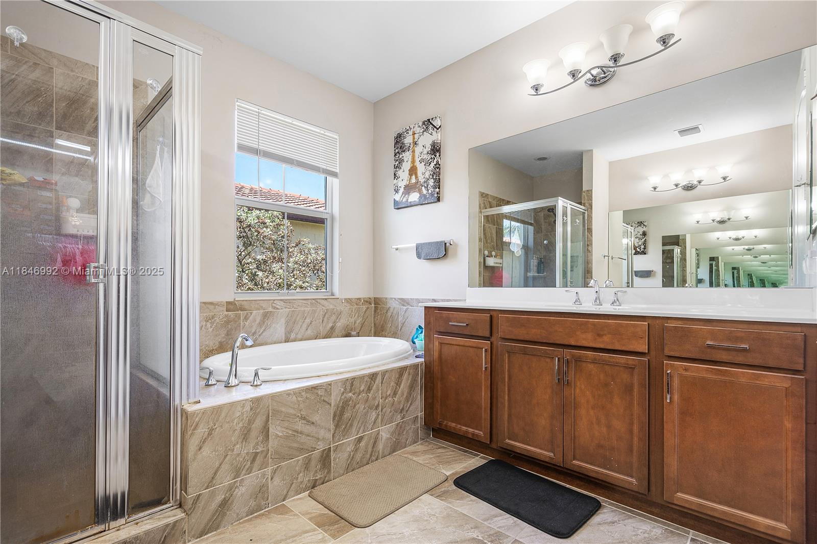 6411 Osprey Landing Street Davie, FL 33314 - Photo 25 of 38 a bathroom with a tub a sink and a large mirror