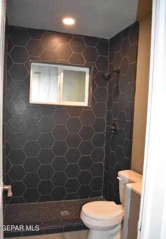 a bathroom with a toilet and a shower