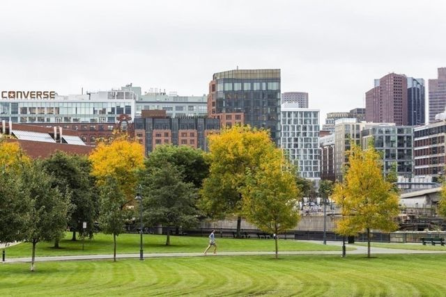 a view of a building with brick walls