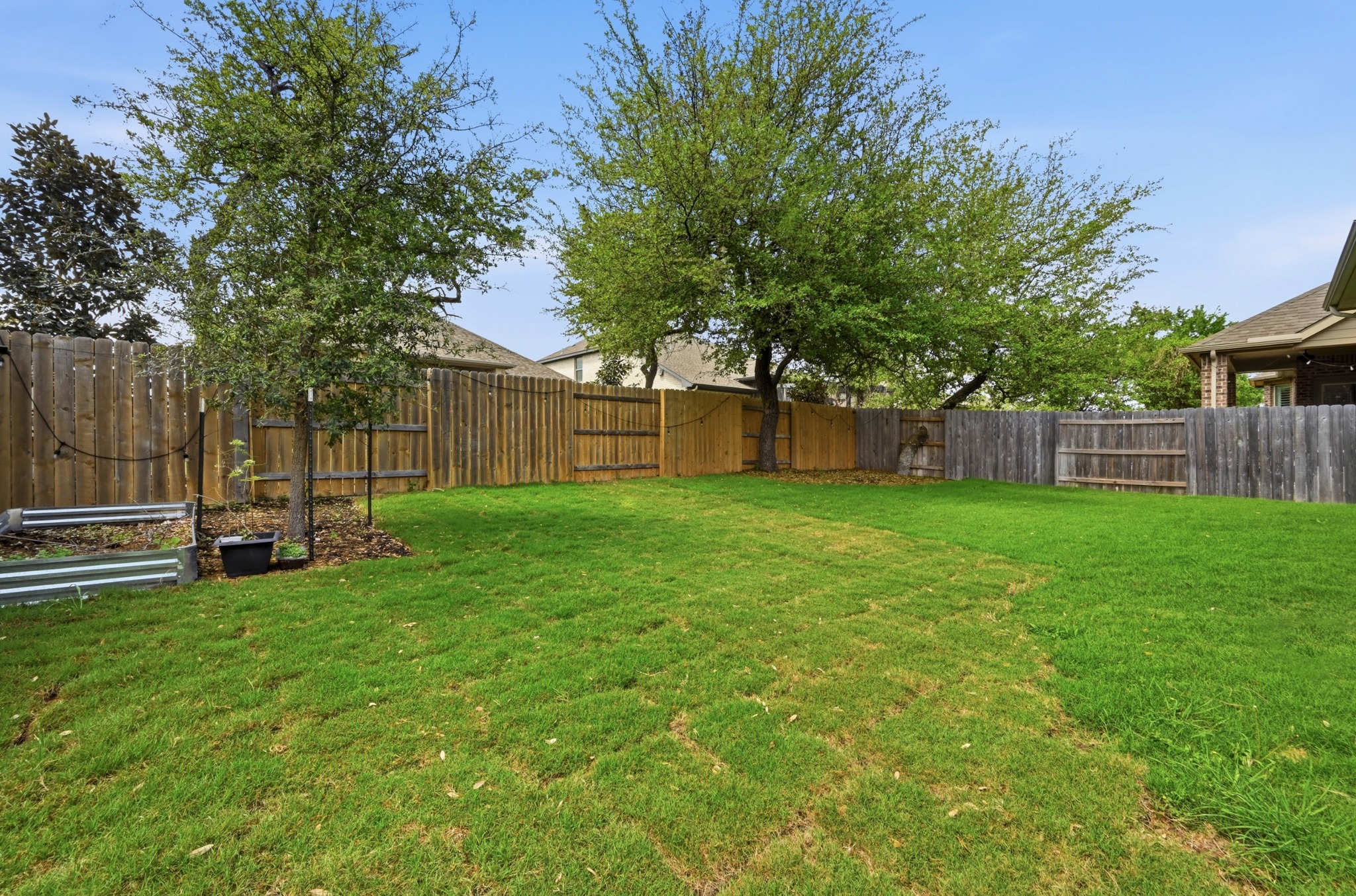 4434 Hannover Way Round Rock, TX 78681 - Photo 36 of 40 a view of a backyard with a large tree and wooden fence