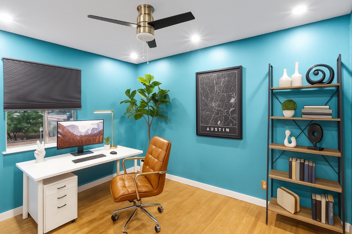 1304 Summit Street, Unit 209 Austin, TX 78741 - Photo 17 of 27 a work room with furniture and book shelf