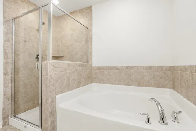 a bathroom with a bathtub