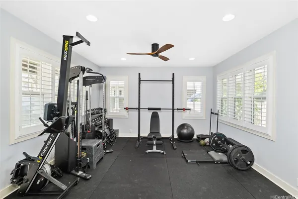 a view of a room with gym equipment