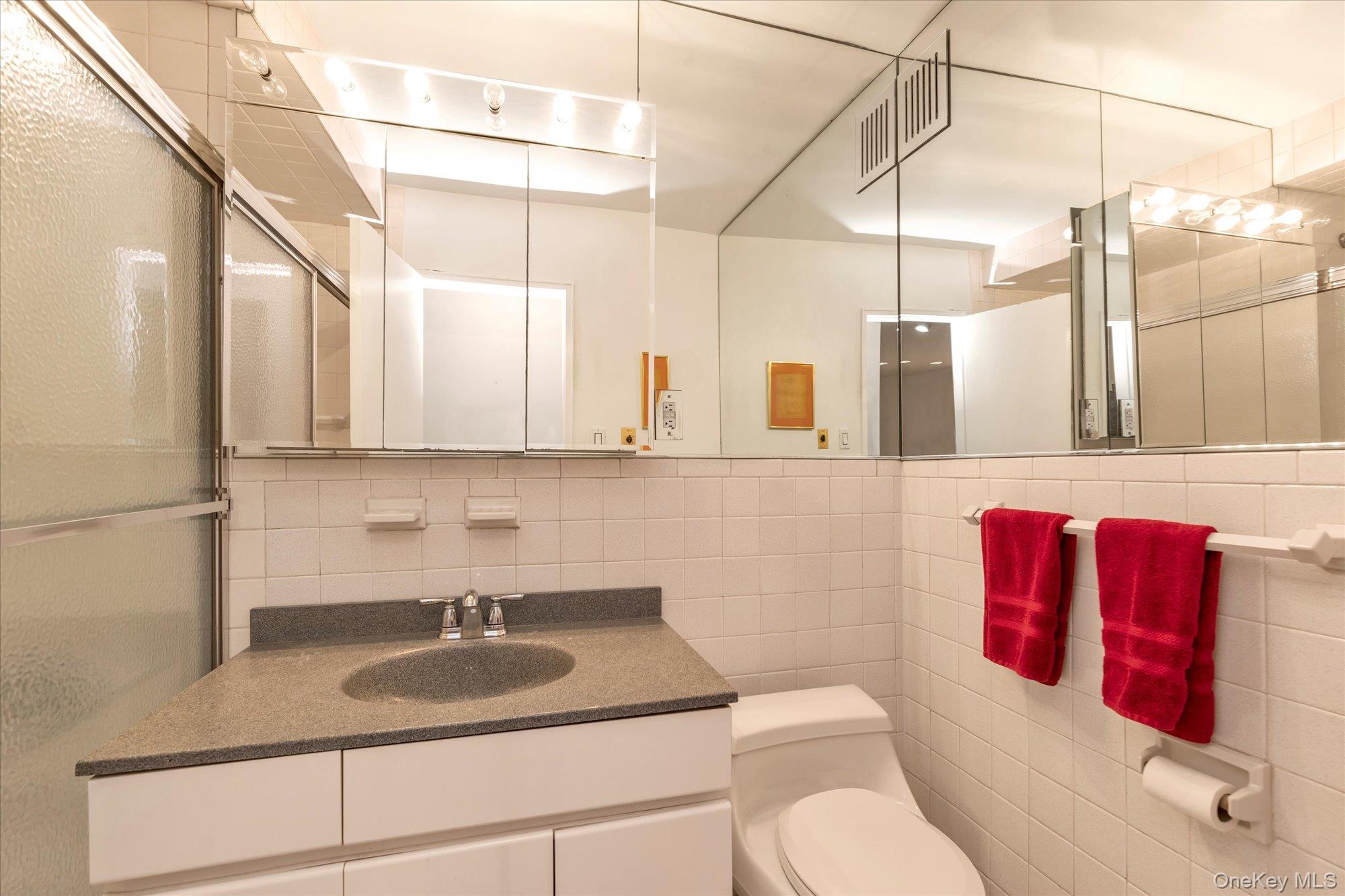 30 Barstow Road, Unit 3A Great Neck, NY 11021 - Photo 15 of 17 a bathroom with a granite countertop sink and a mirror