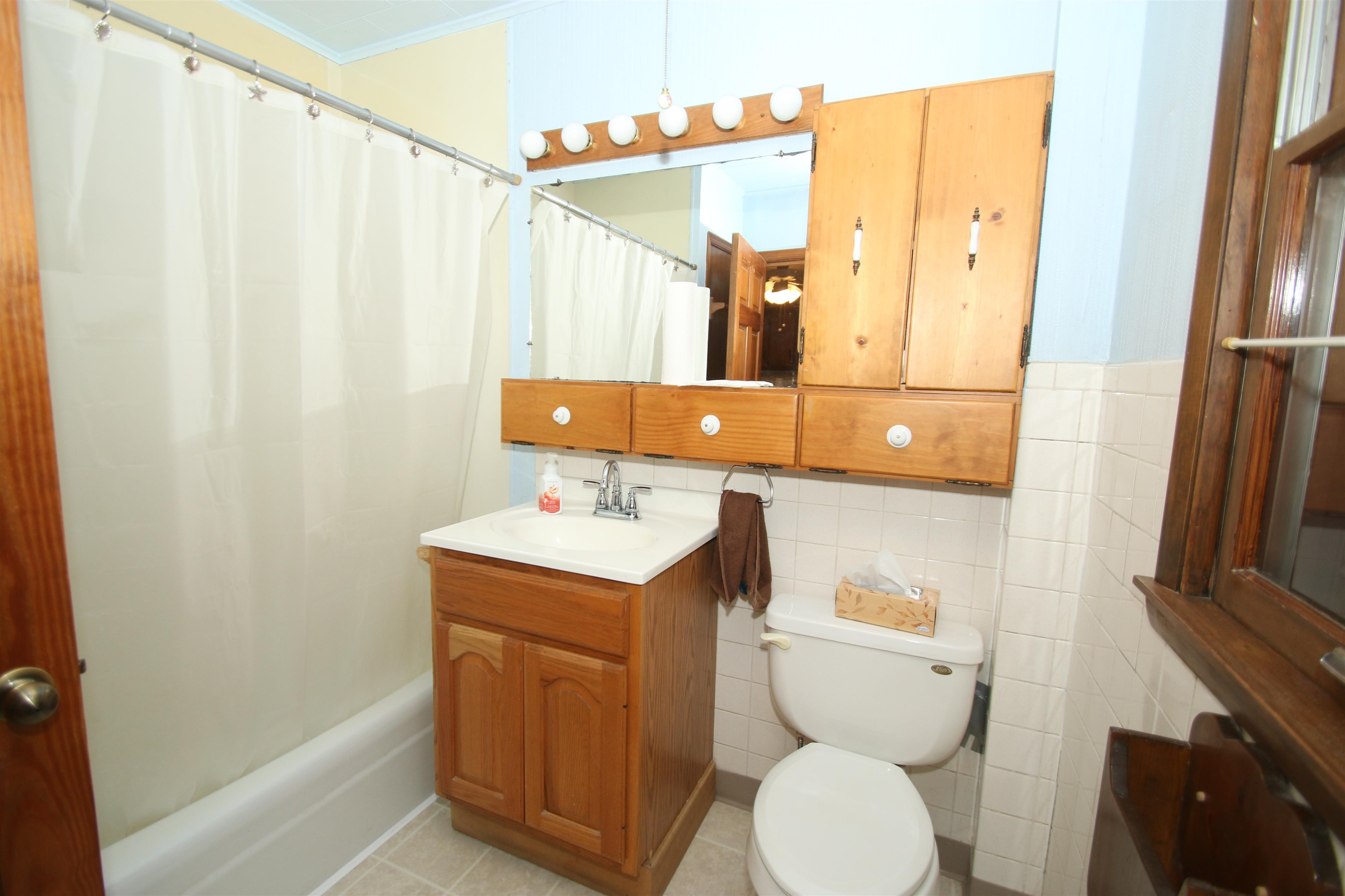 10926 Hill Road Garden Prairie, IL 61038 - Photo 13 of 53 a bathroom with a sink a toilet and shower curtain