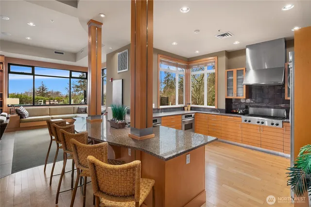 an aerial view of a house with swimming pool