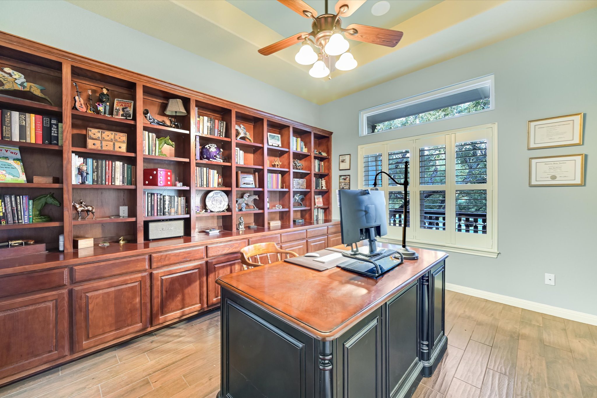 786 Ranchers Club Lane Driftwood, TX 78619 - Photo 12 of 33 Office space with light wood-type flooring and a ceiling fan