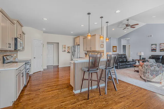 a view of a dining room kitchen and a sink