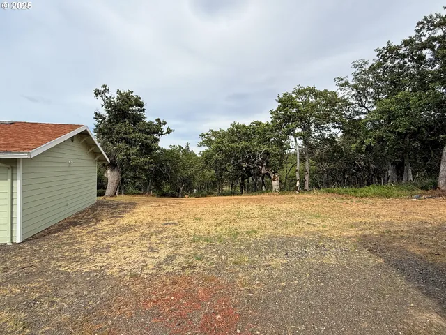 a backyard of a house with lots of green space
