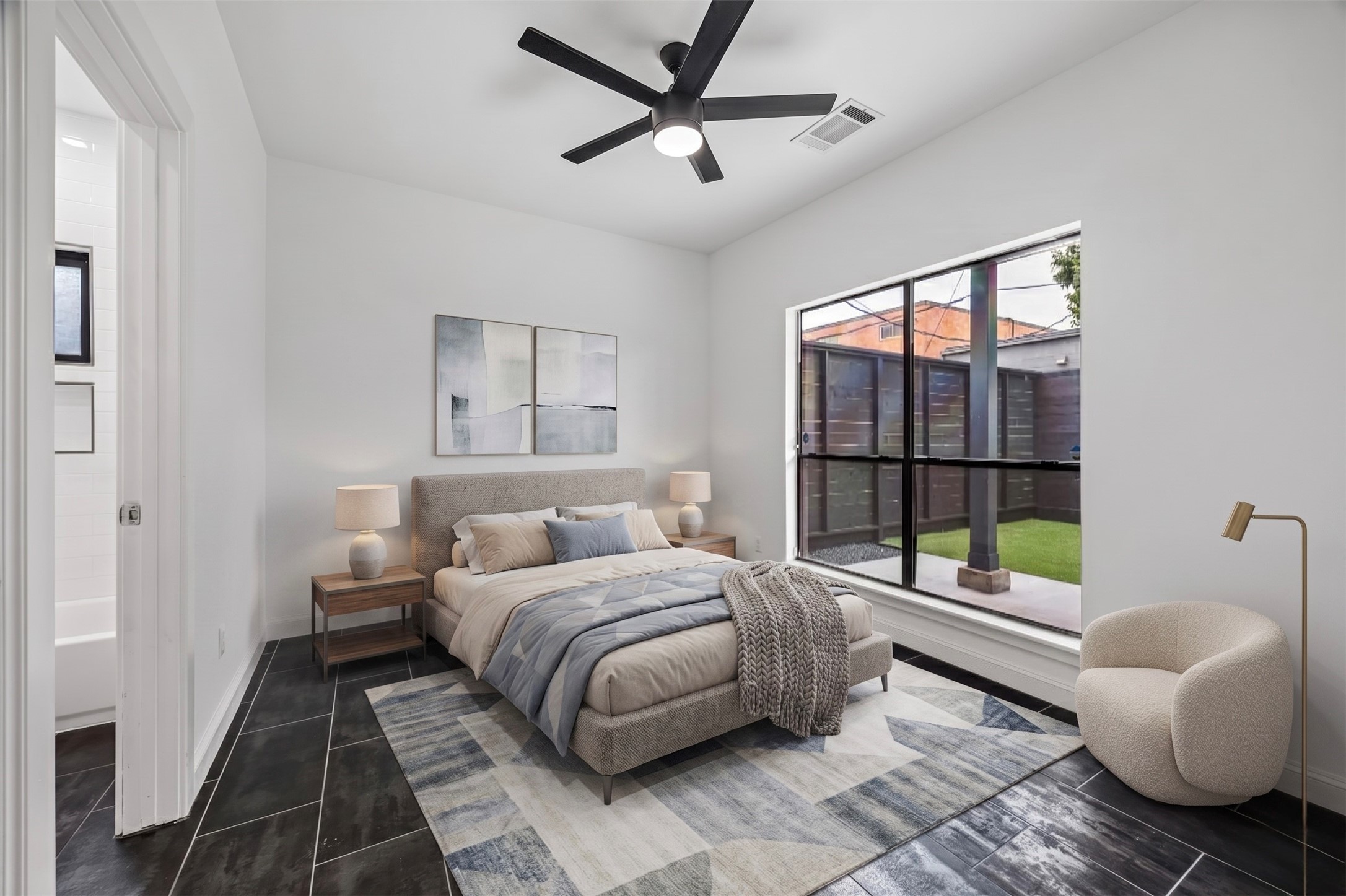 2510 Genesee Street Houston, TX 77006 - Photo 29 of 40 First Floor Bedroom With Views of Patio & Backyard. PHOTO SHOWN IS VIRTUALLY STAGED