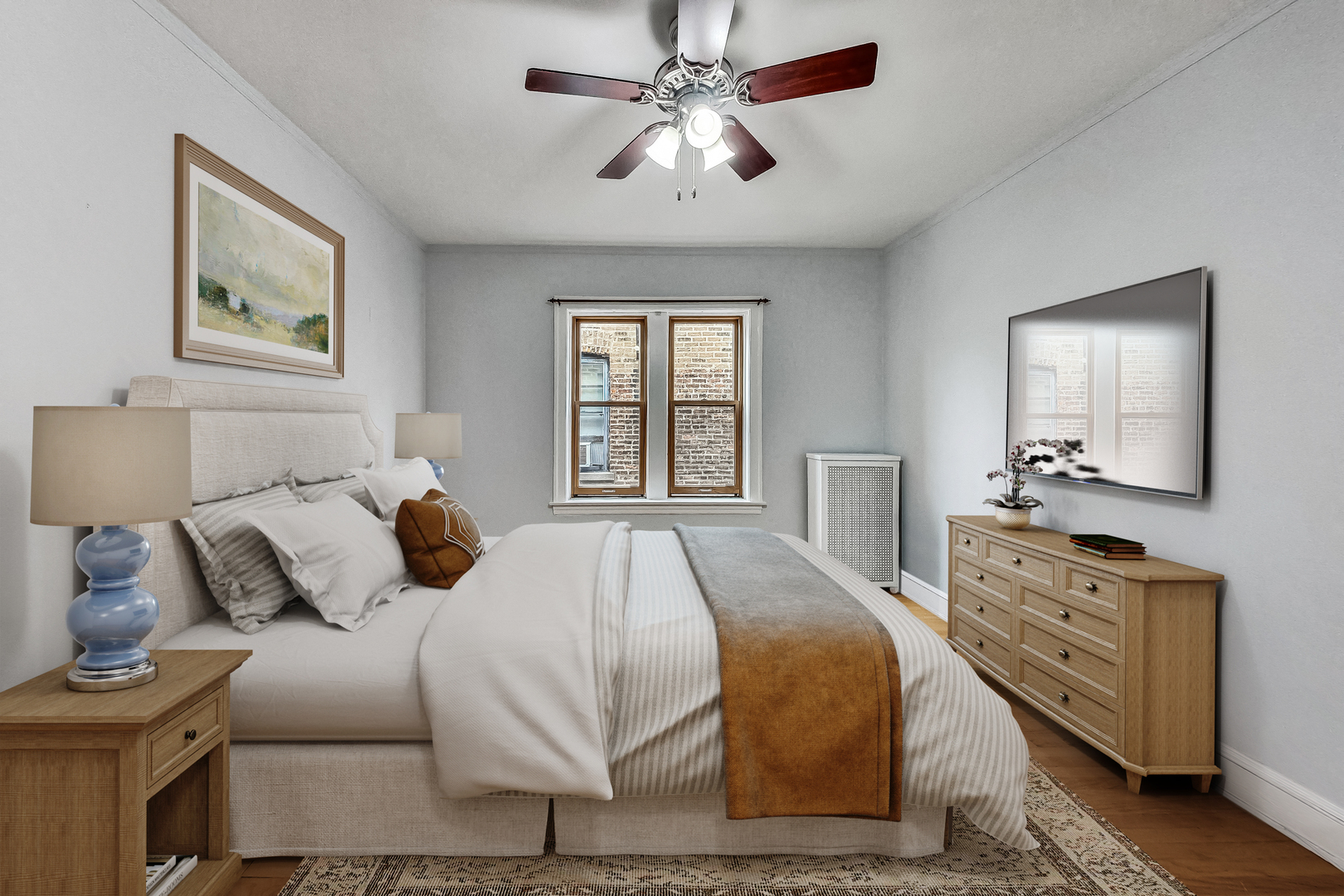534 Sheridan Road, Unit 3B Evanston, IL 60202 - Photo 17 of 33 a bedroom with a bed and a chandelier