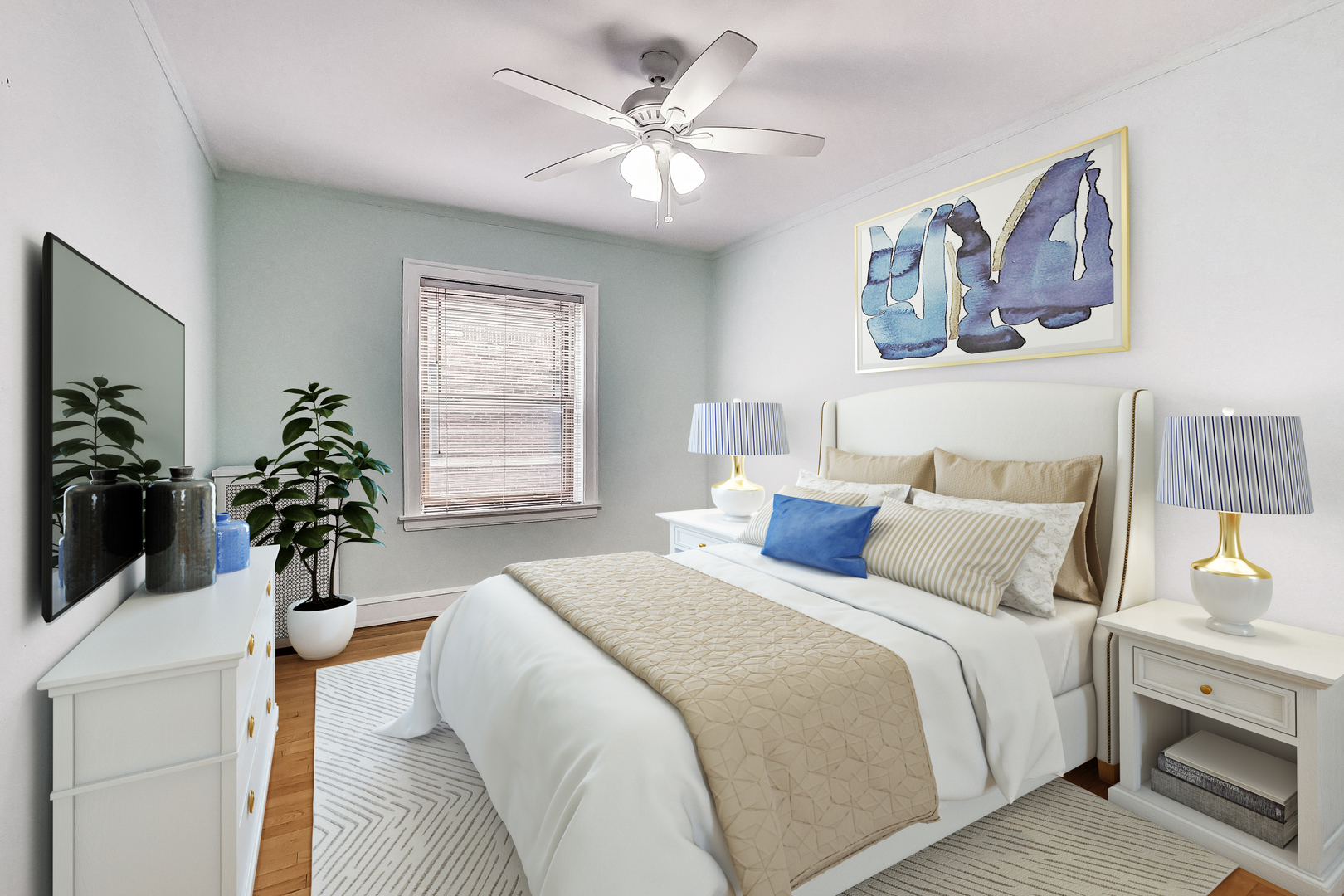 534 Sheridan Road, Unit 3B Evanston, IL 60202 - Photo 24 of 33 a bedroom with a large bed and a chandelier