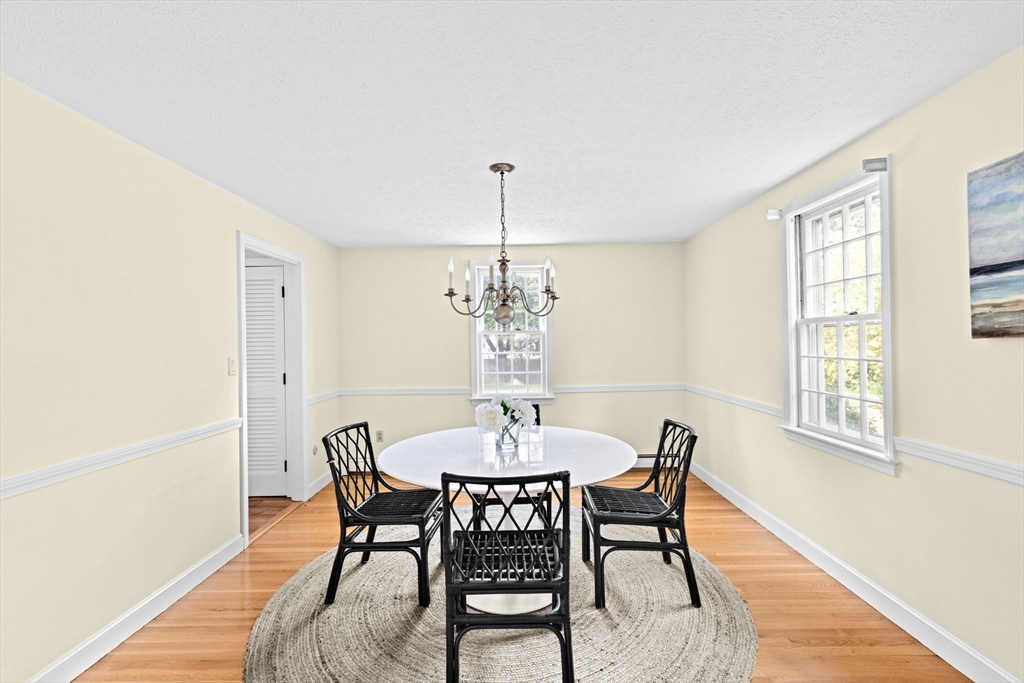 15 Presidents Road Hingham, MA 02043 - Photo 8 of 25 a dining room with furniture a chandelier and wooden floor