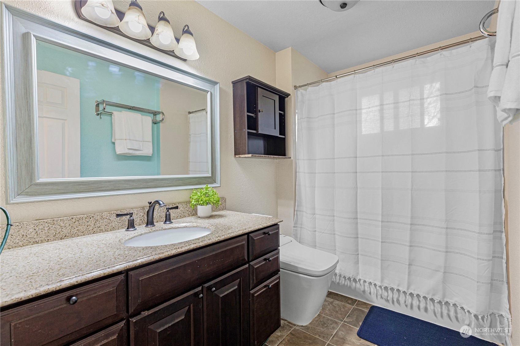 3724 Northeast 9th Street Renton, WA 98056 - Photo 10 of 16 a bathroom with a sink a toilet a mirror and shower