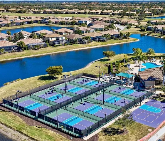 an outdoor space with chairs