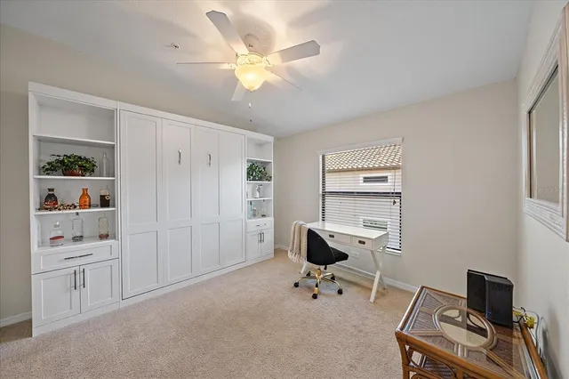 a view of workspace with wooden floor