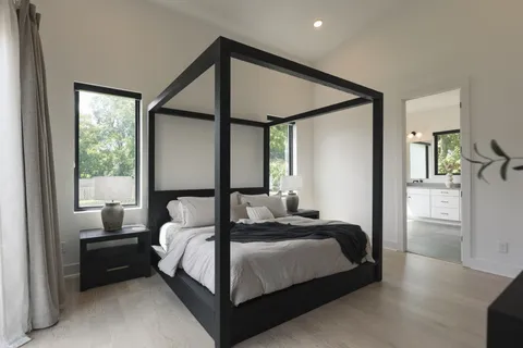 a view of balcony with wooden floor