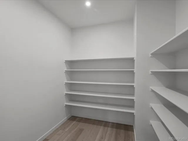 a view of walk in closet with empty racks