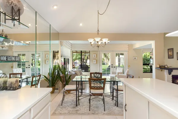a view of a dining room and livingroom view