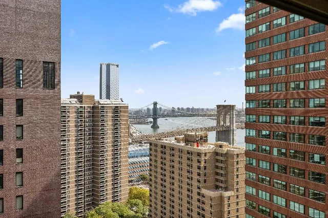a city view with tall buildings