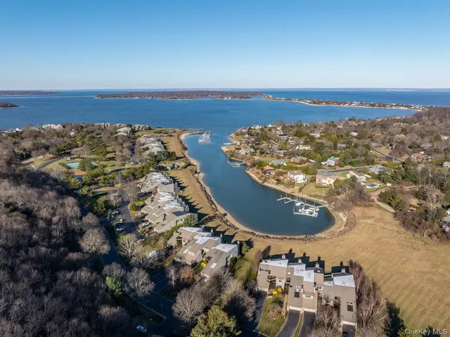an aerial view of residential houses with outdoor space