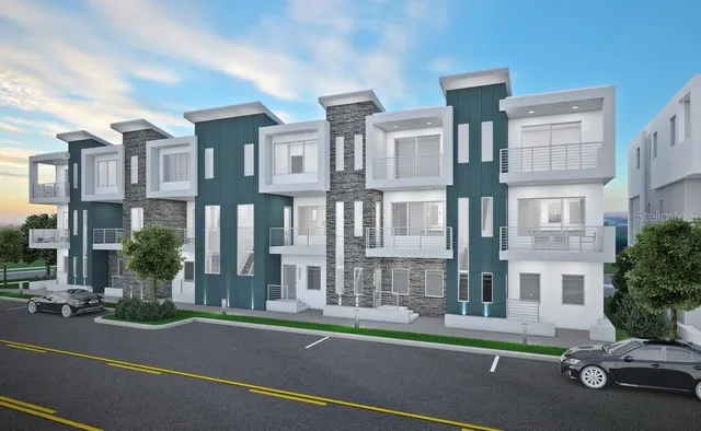 a view of a building with a street