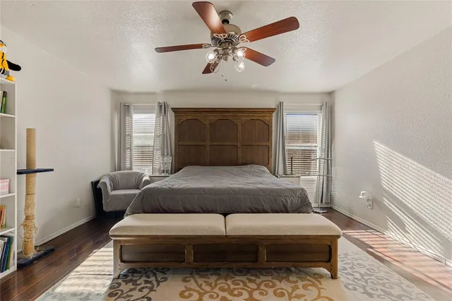 a bedroom with a bed couch and window