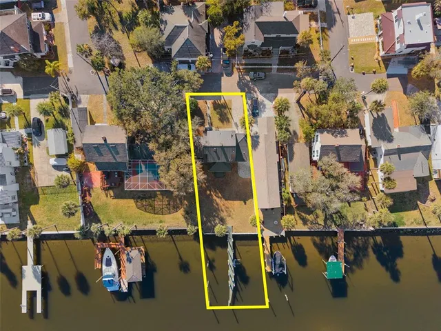 an aerial view of waterside residential houses