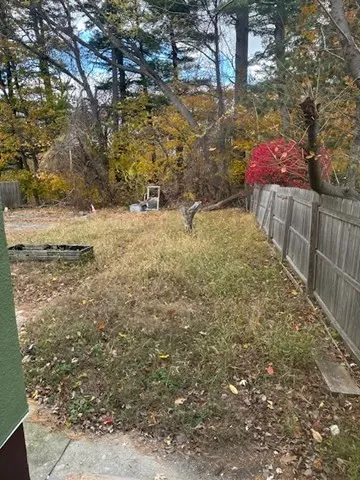 a view of a yard with an trees