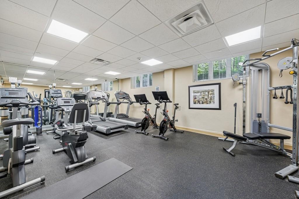 236 Edgemere Street, Unit 427 Montauk, NY 11954 - Photo 19 of 42 Exercise room with a drop ceiling and healthy amount of natural light