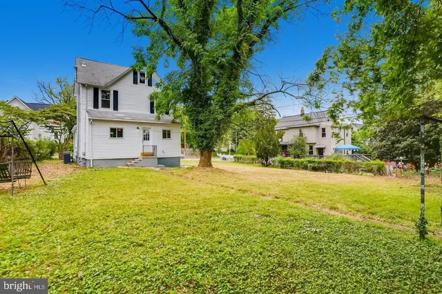 a view of a trees with yard in front of it
