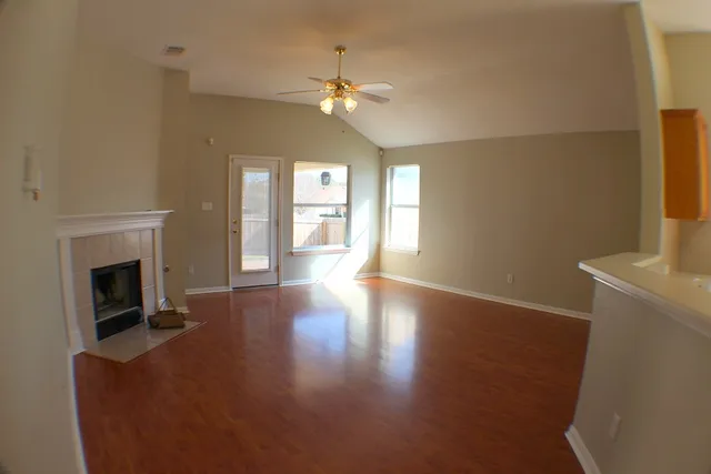 a view of a livingroom with a fireplace