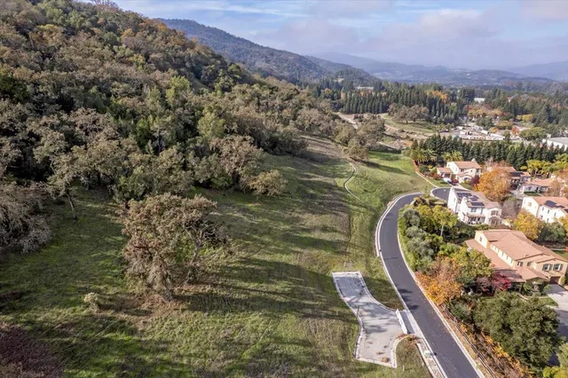 an aerial view of a residential houses and city street