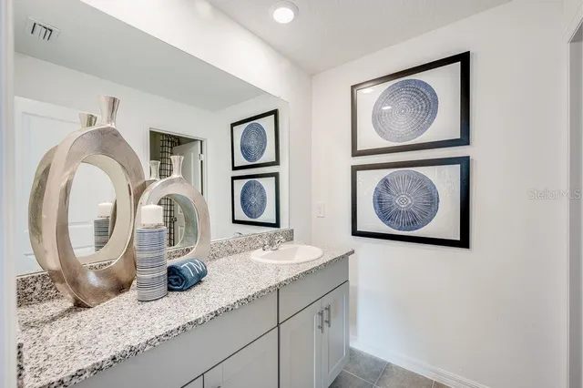 a bathroom with sink and a mirror