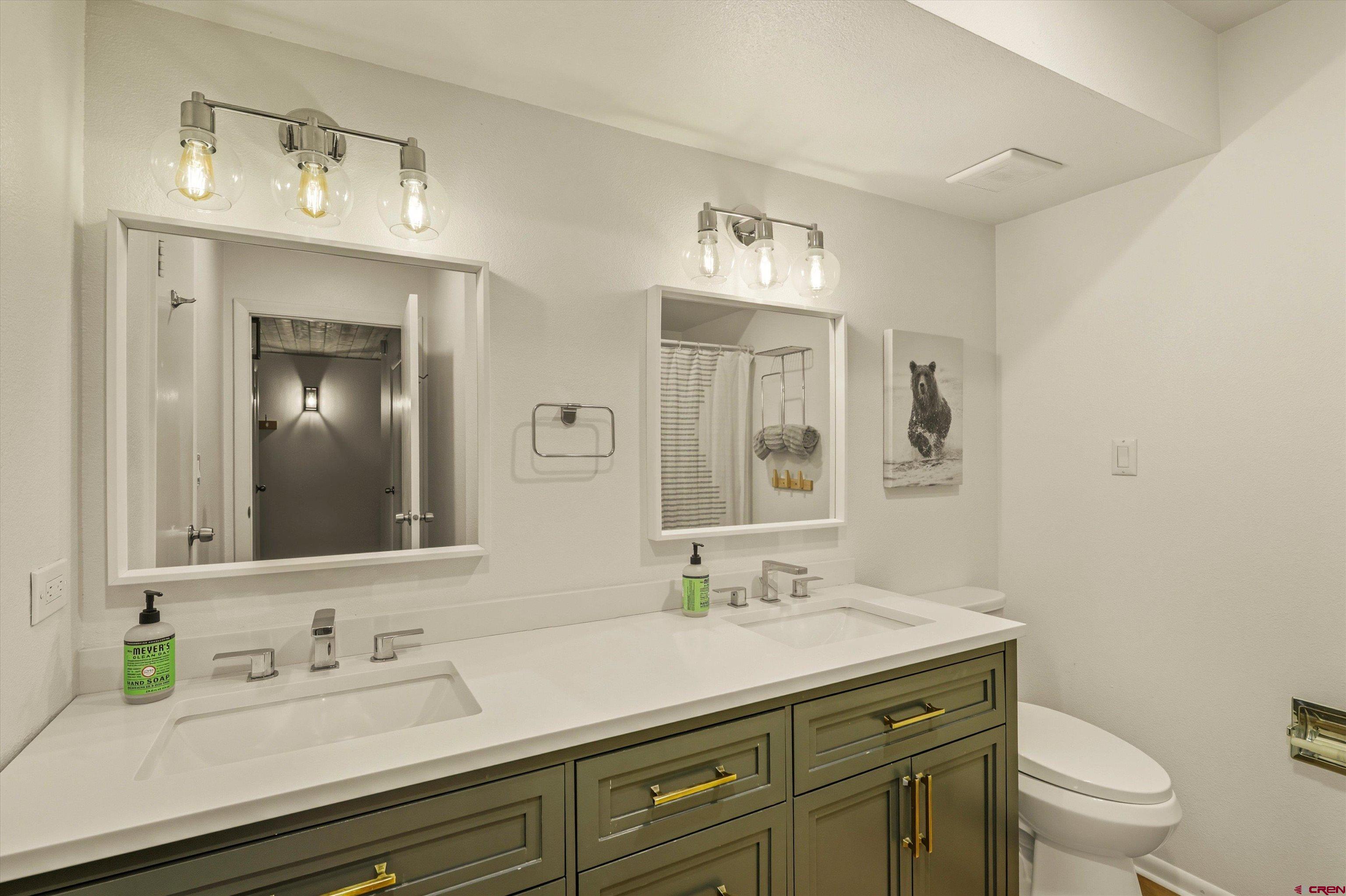 217 Pinon Causeway, Unit 3022 Pagosa Springs, CO 81147 - Photo 19 of 42 a bathroom with a toilet sink and mirror