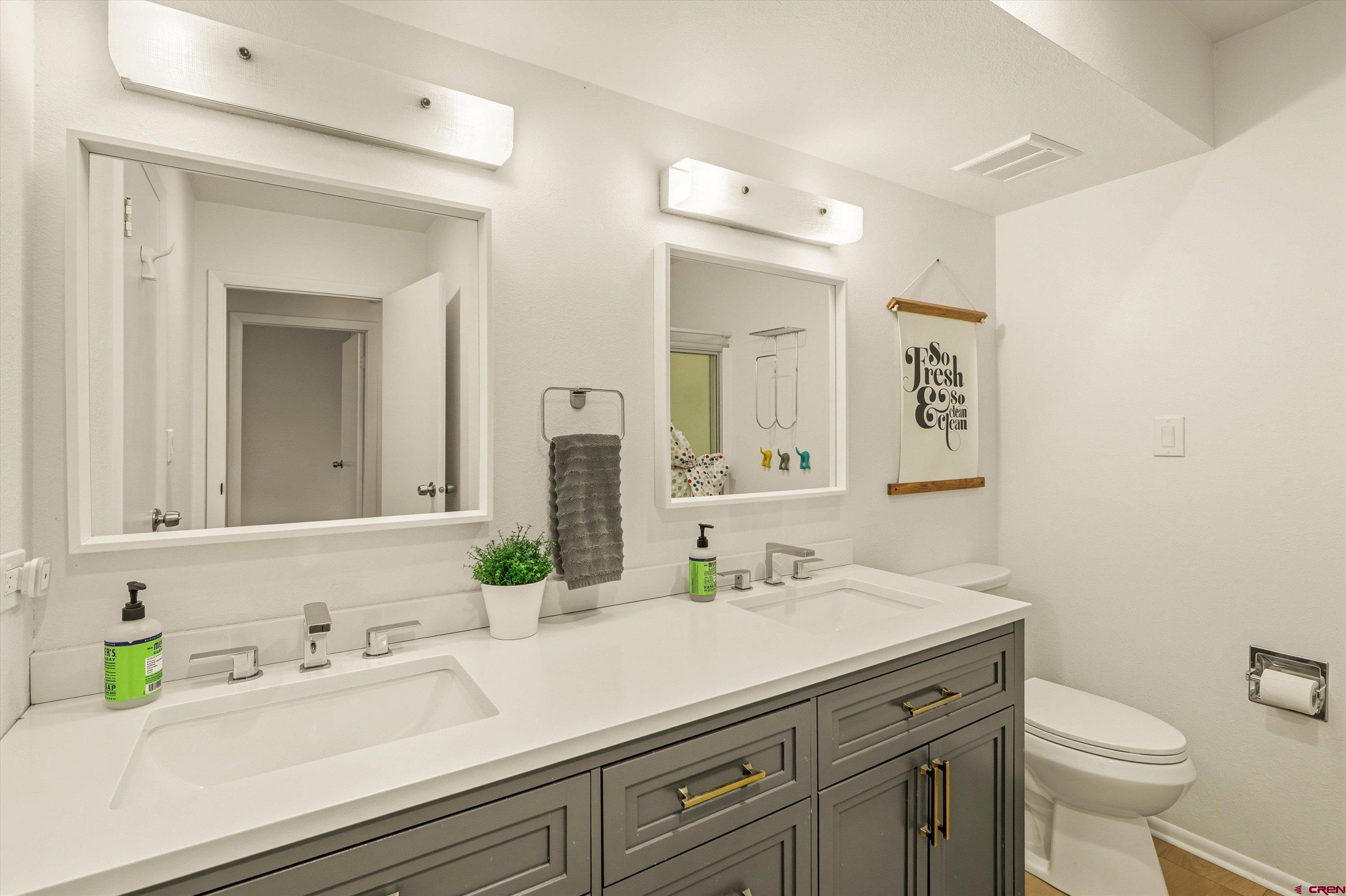 217 Pinon Causeway, Unit 3022 Pagosa Springs, CO 81147 - Photo 28 of 42 a bathroom with a sink a toilet and a mirror