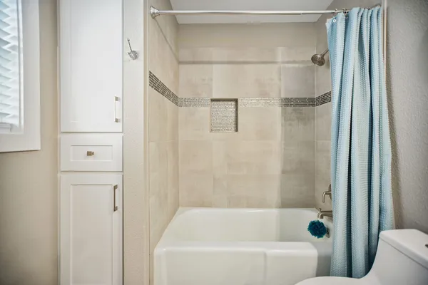 a bathroom with a bathtub