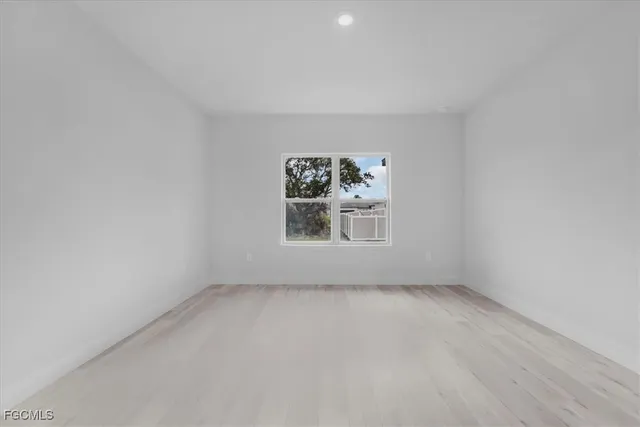 a view of a small space with a window