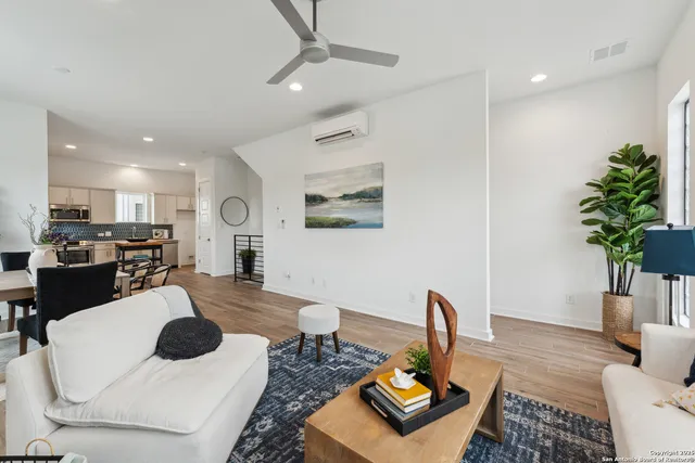 a workspace with furniture and a window