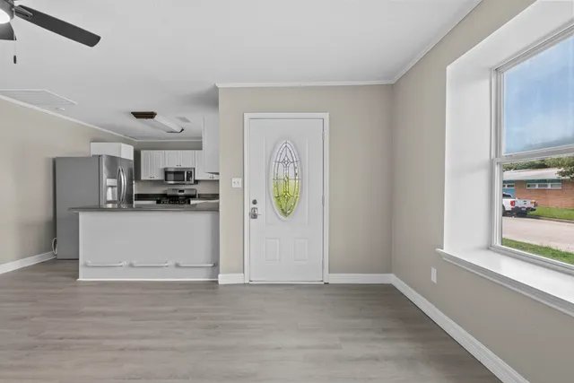 a view of kitchen and window