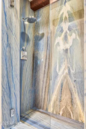 a garden view with a seating space