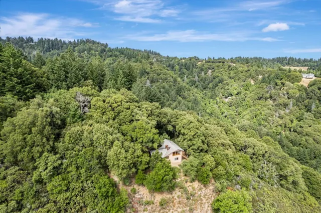 a view of a field with a mountain in the background