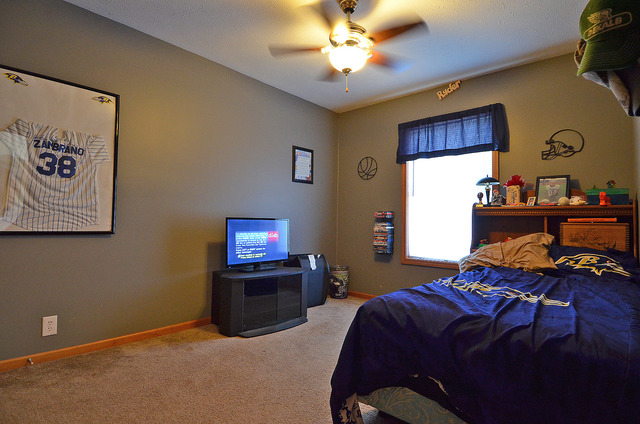 3503 East 10th Road Utica, IL 61373 - Photo 8 of 14 a bedroom with a bed and a chandelier
