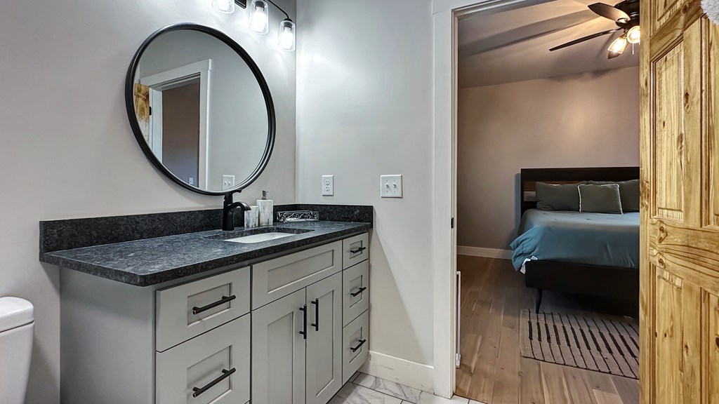 374 Prince Drive Morganton, GA 30560 - Photo 30 of 60 a en suite bathroom with a granite countertop sink and a mirror